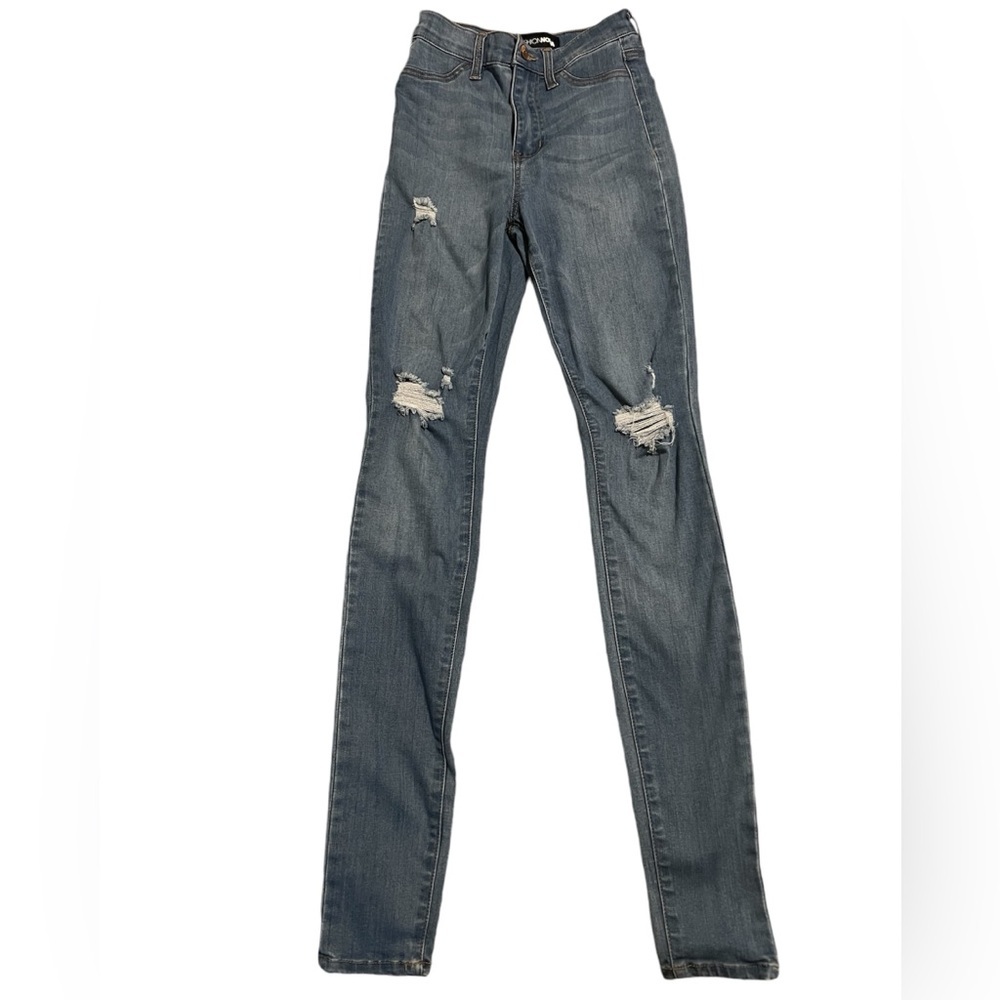Fashion Nova Gray-Blue High Rise Distressed Skinny Jeans